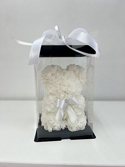 Αρκουδάκι από τριαντάφυλλα - Rose Bear ΛΕΥΚΟ